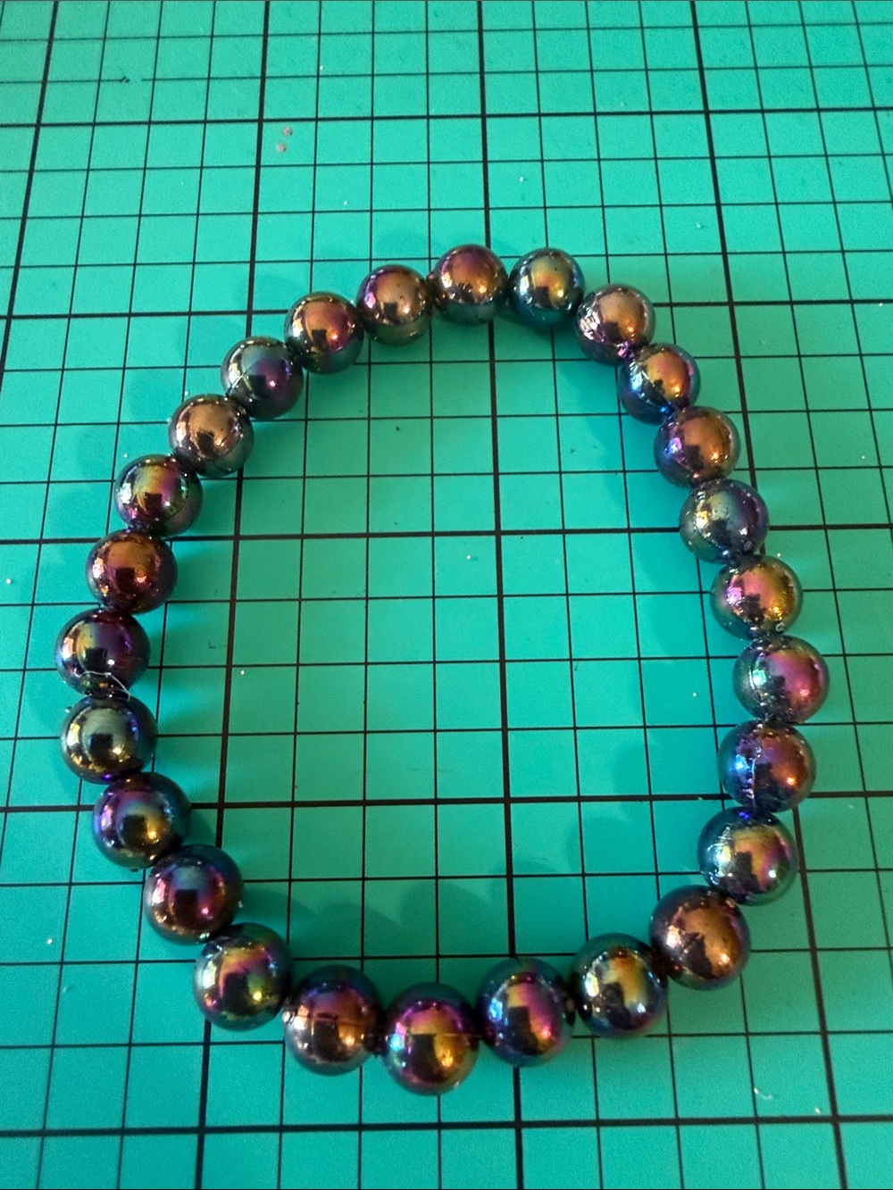 Iridescent Hematite Bead Stretch Bracelet - Multicolor